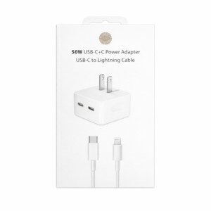 50w usb c pd fast wall charger with type c to lightning cable white cover